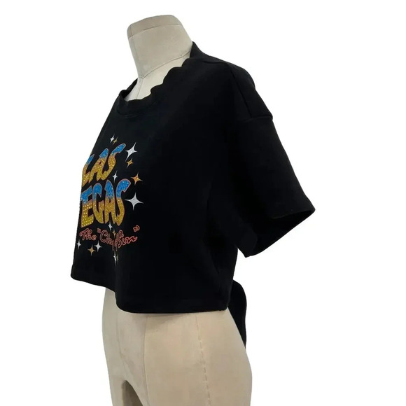 Vintage Souls Juicy Backless Rib Crop Top Black Las Vegas Rhinestone Size Medium - Picture 5 of 12